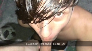 Soccer friend gets a blowjob outdoors