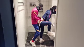 Bareback fuck in tracksuit with nikes on ending in cumming inside