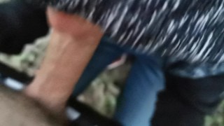 Twink gets a blowjob outdoors