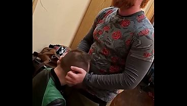 Ginger Guy in Leather Gets on His Knees – Gay Amateur Blowjob